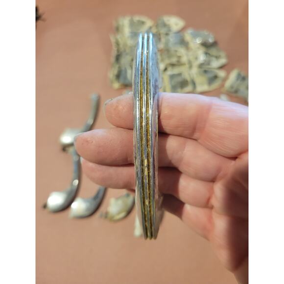 Vintage 40s Door Handles & Hinges, Silver Colored, Mid Century Modern Salvage - Picture 6 of 6